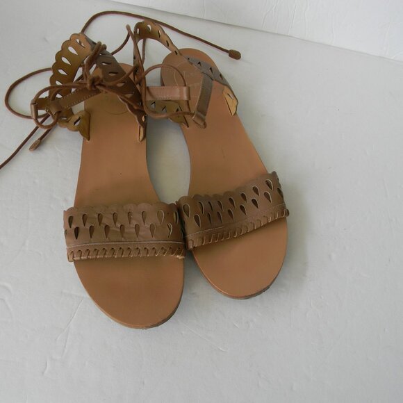 JACK ROGERS "RUBY"TAN LEATHER TIE ANKLE SANDALS SZ 10M - Picture 4 of 7